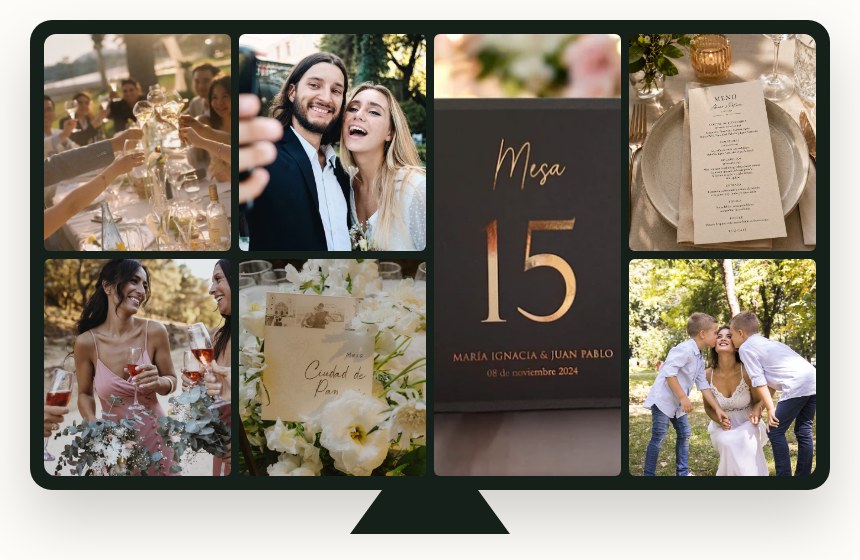 Álbum proyectado en una pantalla con las fotos de los invitados