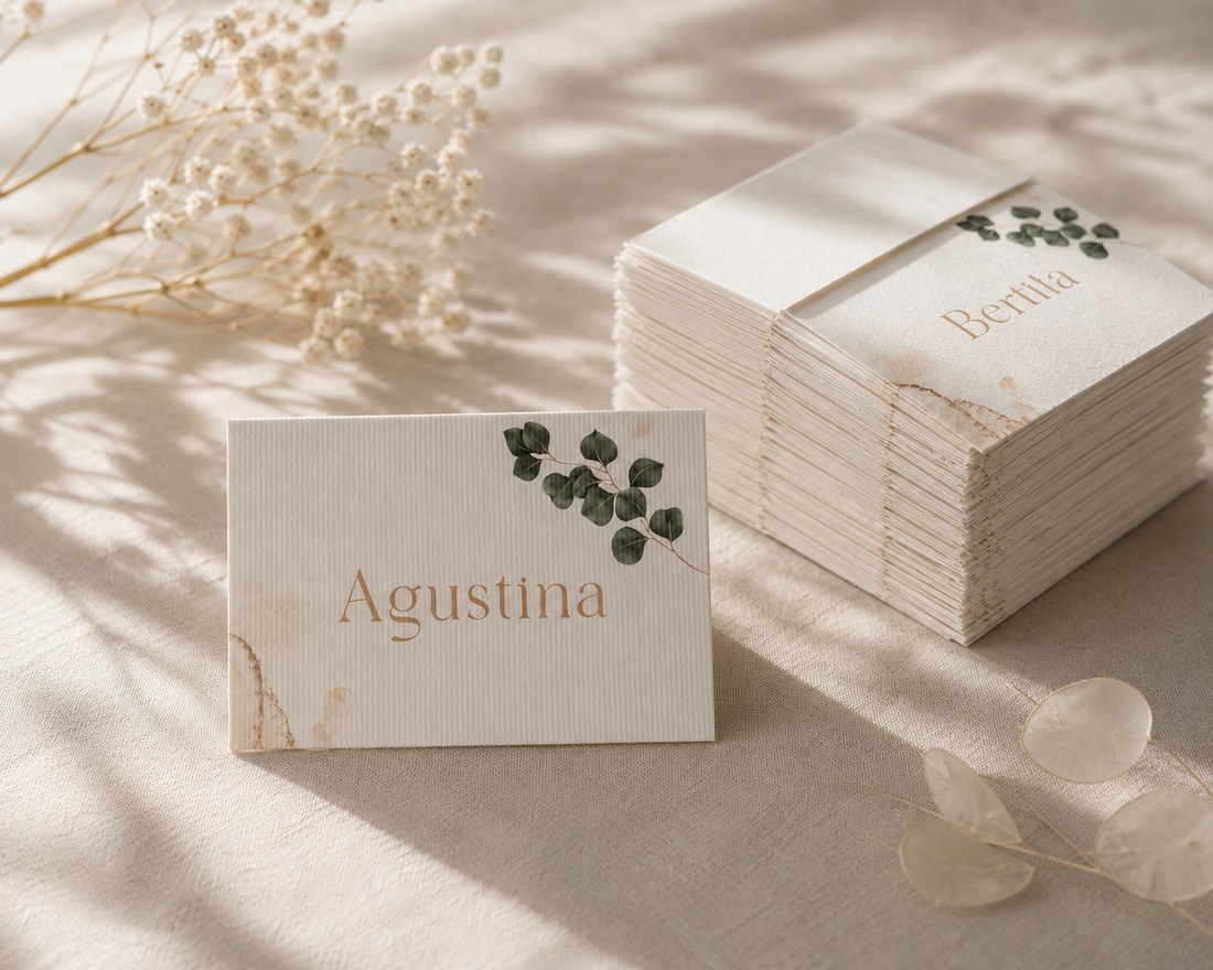 Tarjeta indicadora de asiento con el nombre de cada invitado