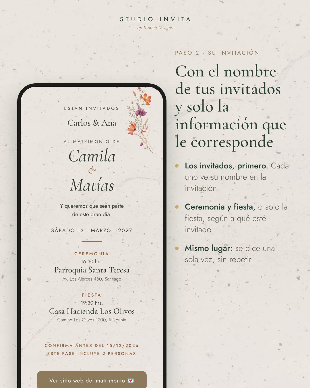 Invitación personalizada en el celular con el nombre de los invitados