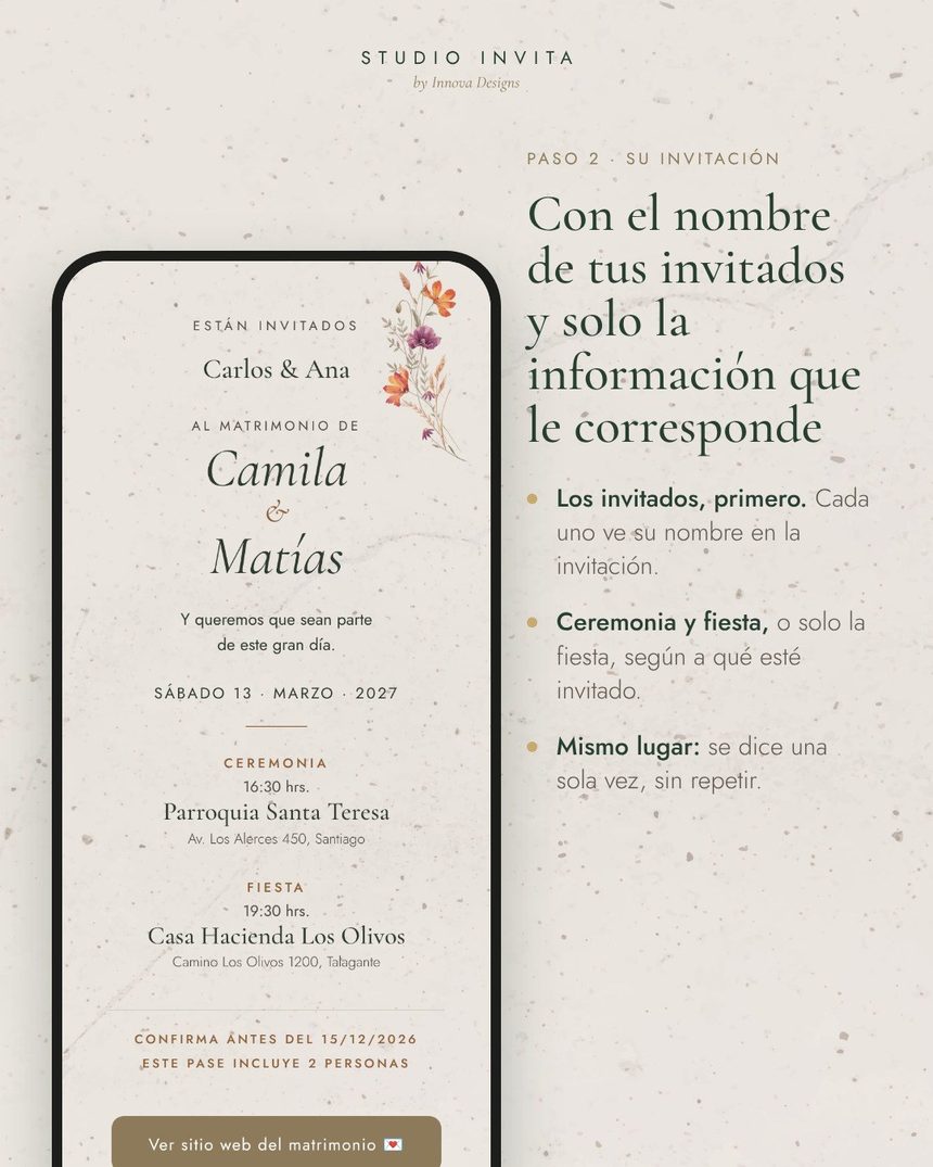 Invitación personalizada en el celular con el nombre de los invitados